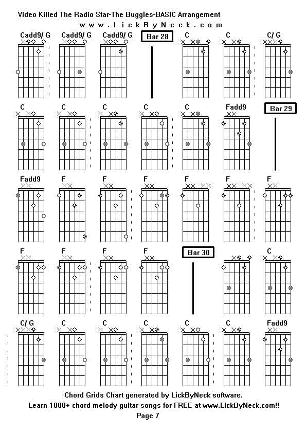 Chord Grids Chart of chord melody fingerstyle guitar song-Video Killed The Radio Star-The Buggles-BASIC Arrangement,generated by LickByNeck software.